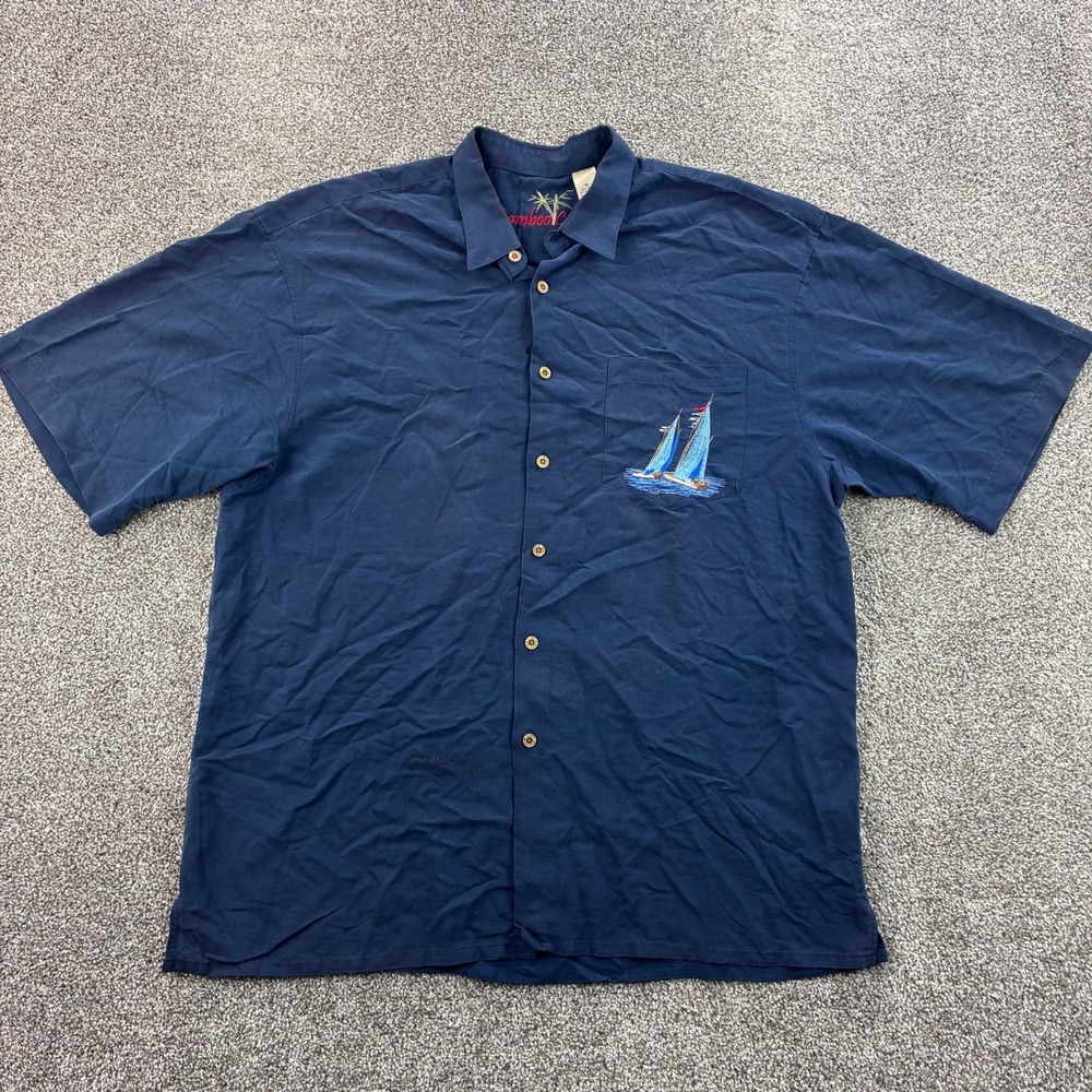 Bamboo Cay Button Up Shirt Mens XL Blue Modal Sailing The Good Life Embroidered